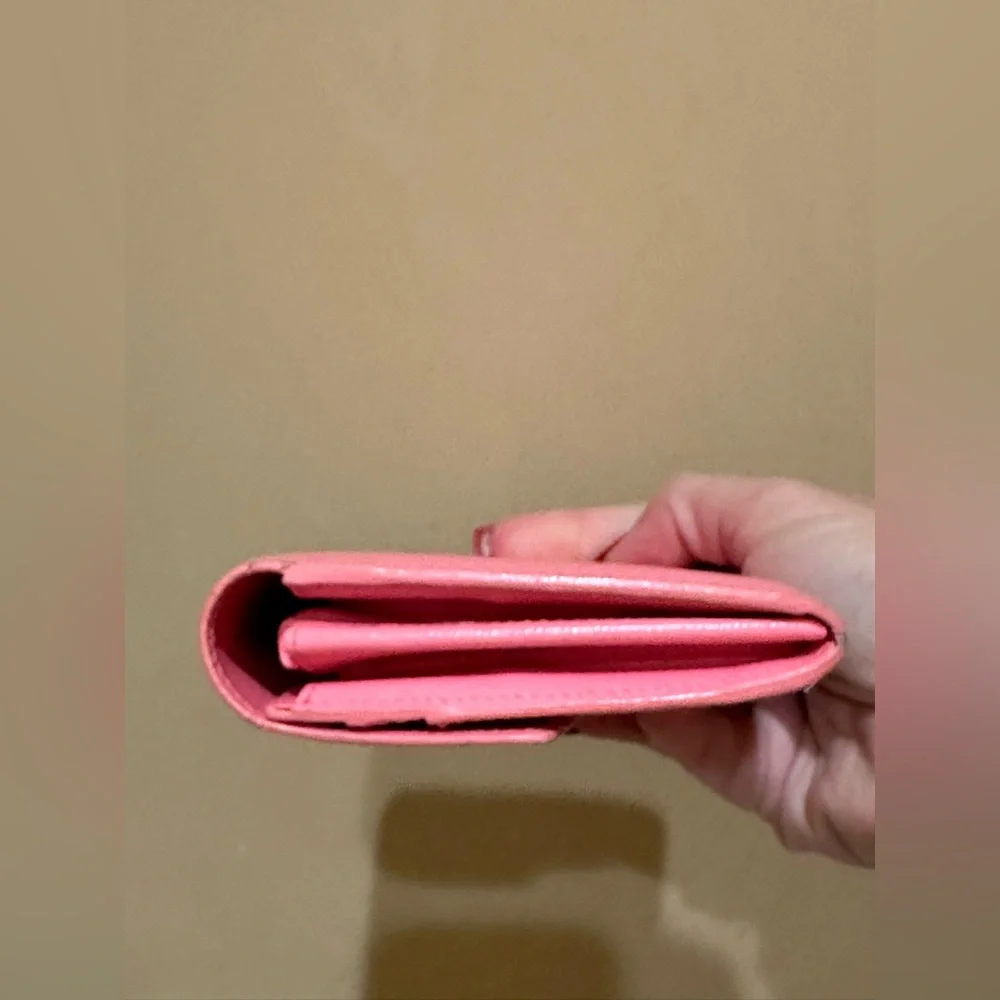 Christian Dior Pink Leather Clasp Front Long Wallet w/unbranded chain